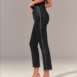 Abercrombie & Fitch Ultra High Rise Mom Jean Black Distressed with side zippers